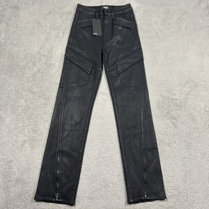 Paige Pants Womens 26 Black Luxe Coating Stella Flap Cargo Pockets Zip Straight